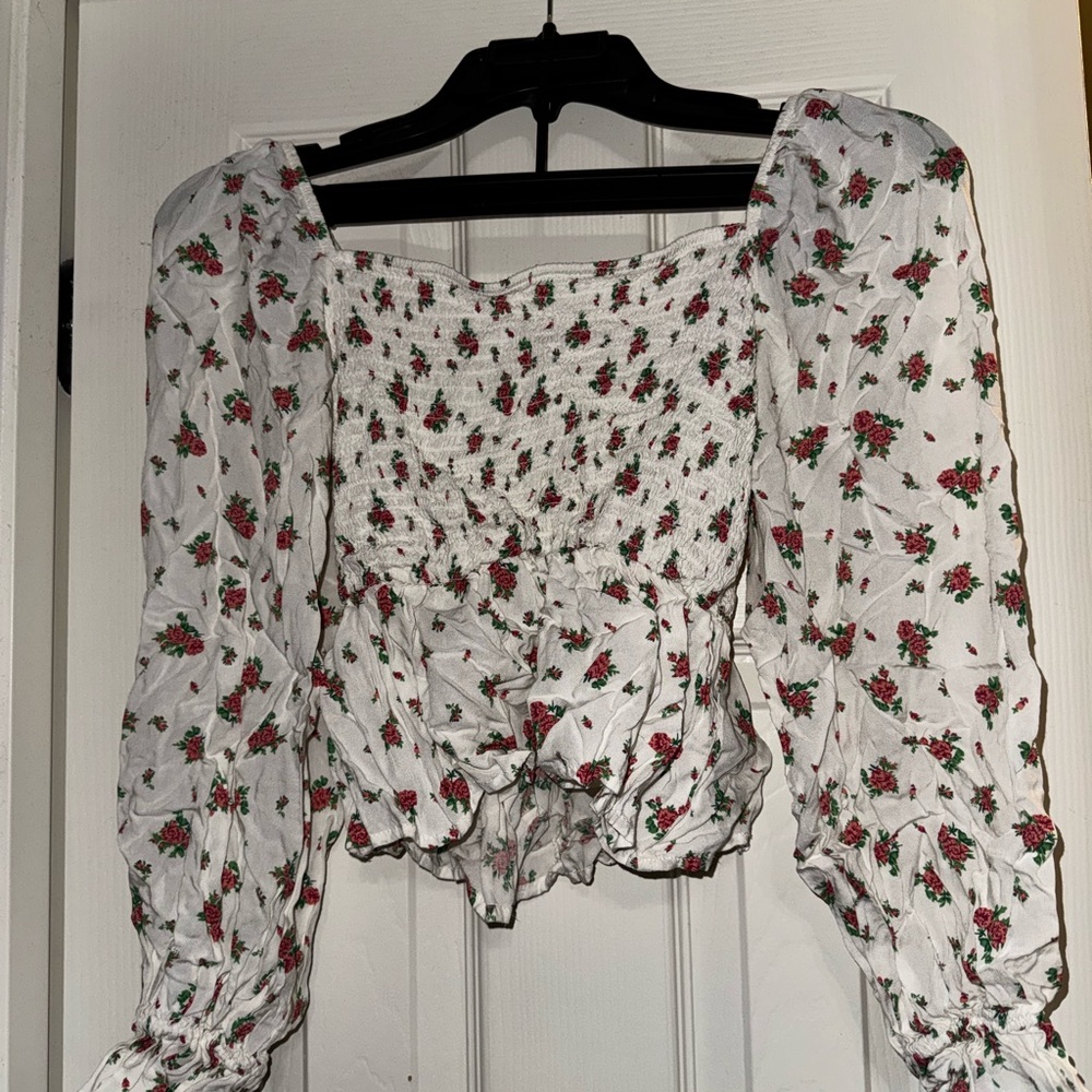 Floral Blouse in White and Pinn